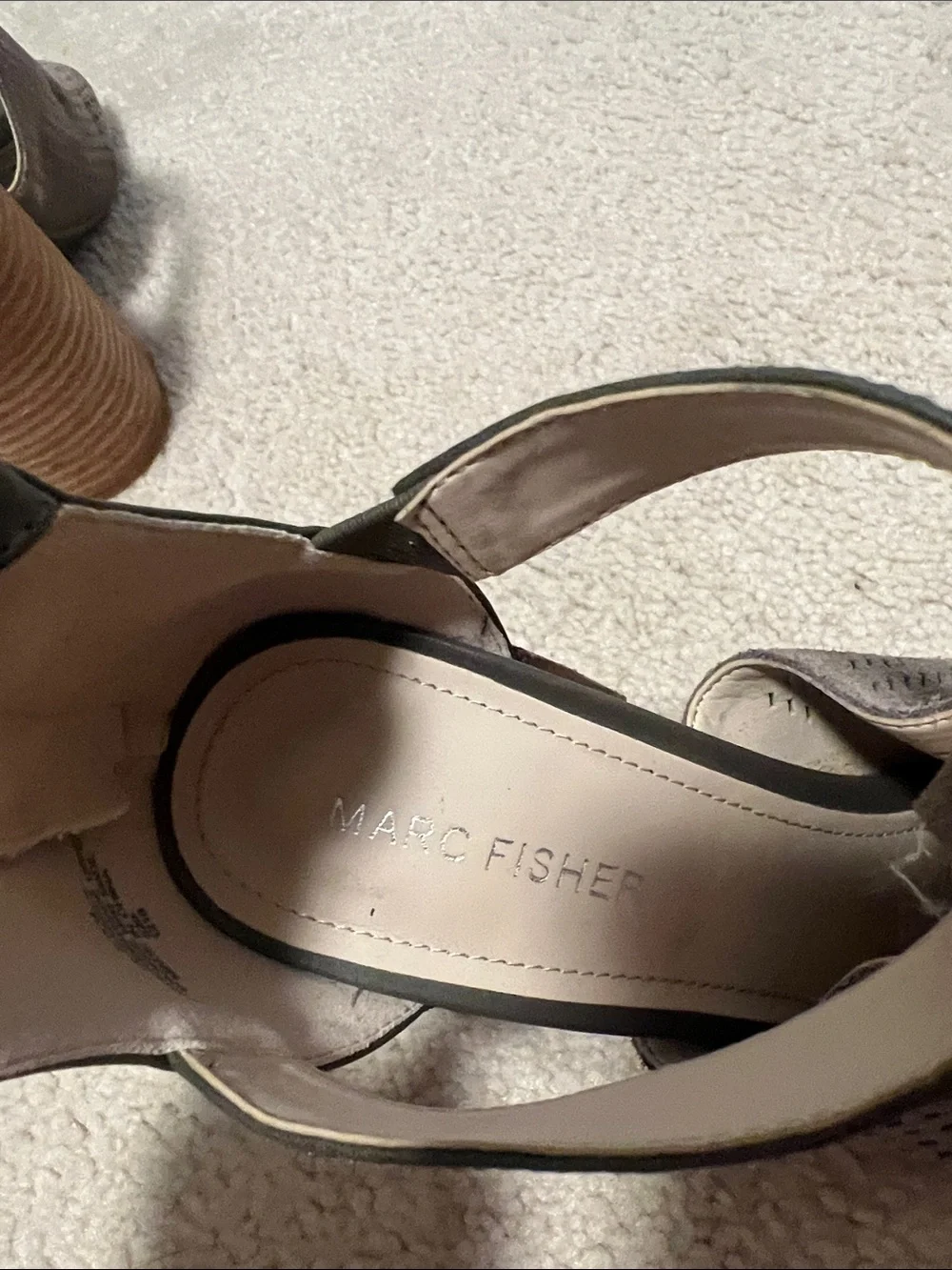 Marc Fisher Olive Green Perforated Open-Toe Block Heel Sandals
